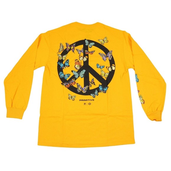 primitive skateboarding t shirt long sleeve/ gold color / butterfly graphic tee - Picture 2 of 5